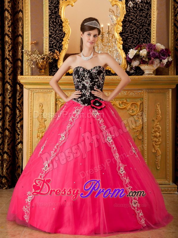 Breckenridge CO Appliqued Quinces Dresses in Hot Pink and Black